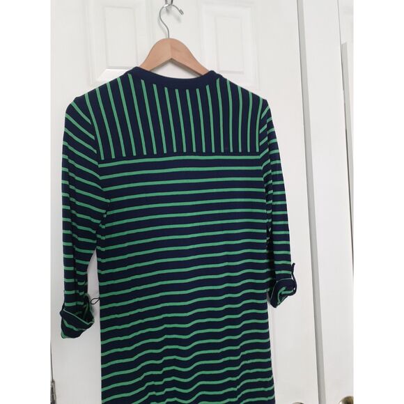 Y2K Tommy Hilfiger Green Navy Striped V-Neck Fitted Midi Sweater Dress S/P - Picture 5 of 11